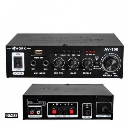 ANFİ 100W USB/SD/MP3 220/12V STEREO BLUETOOTH NWORK AV-100